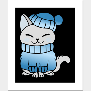 Cute Cozy Colorful Snow Winter Cat Kitty Posters and Art